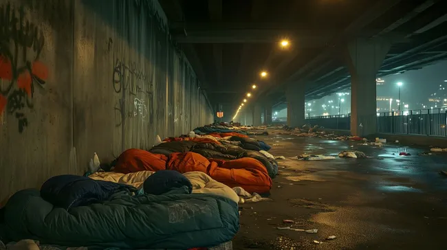 Obdachlose Schlafplätze unter einer Brücke