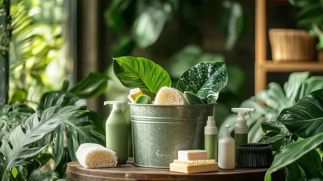 Ökologische Reinigungsprodukte in natürlicher Umgebung