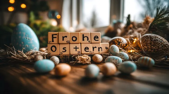 Österliche Dekoration mit Holzbuchstaben und Eiern