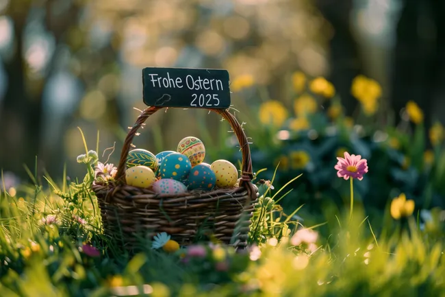 Österliche Stimmung: Dekoratives Osterkörbchen auf Blumenwiese