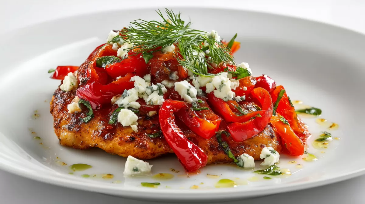 Ofen Hähnchen Schnitzel mit Paprika und Feta