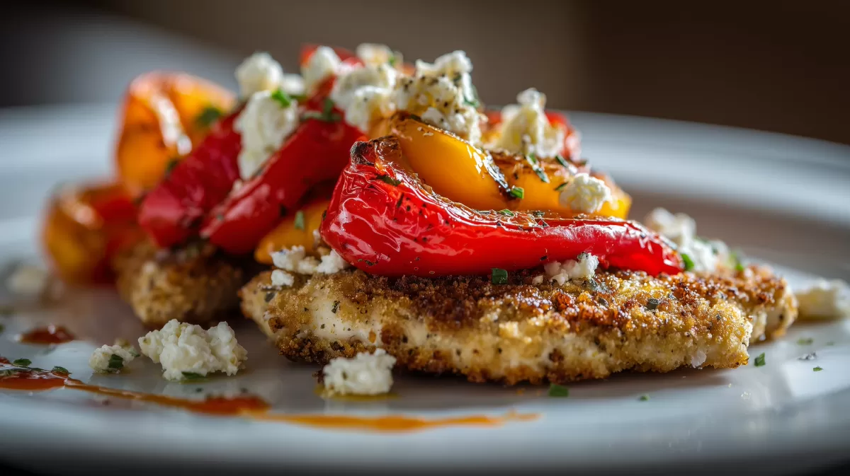 Ofen Hühnchen Schnitzel mit Paprika und Feta
