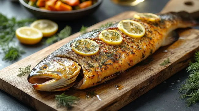 Ofenfrische Forelle mit Zitrone und Kräutern