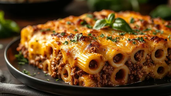 Ofenfrische Rigatoni-Lasagne mit saftiger Fleischsauce