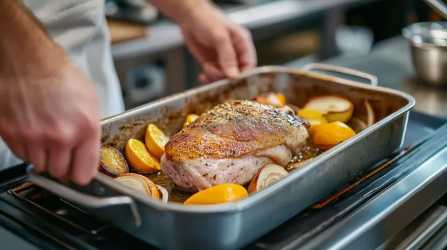 Ofengebackene Entenbrust mit Orangen und Zwiebeln