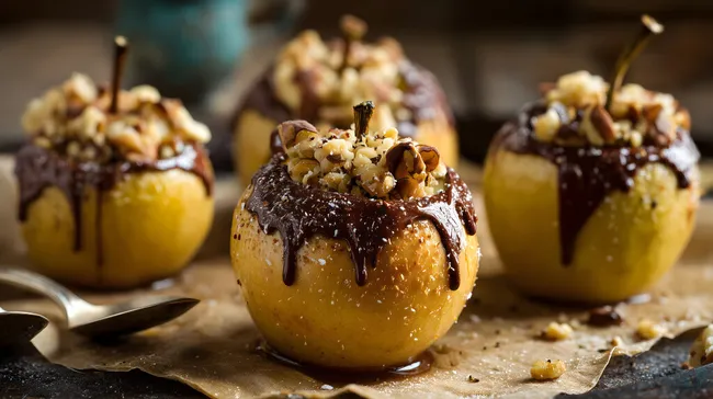 Ofengebratene Äpfel mit Schokolade und Nüssen