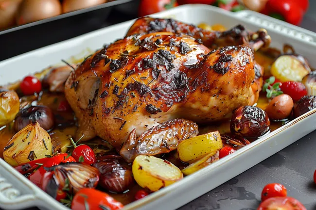 Ofengebratenes Hähnchen mit Gemüse