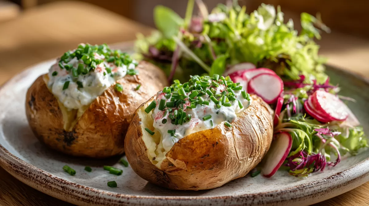 Ofenkartoffeln mit Quark und Schnittlauch auf Teller