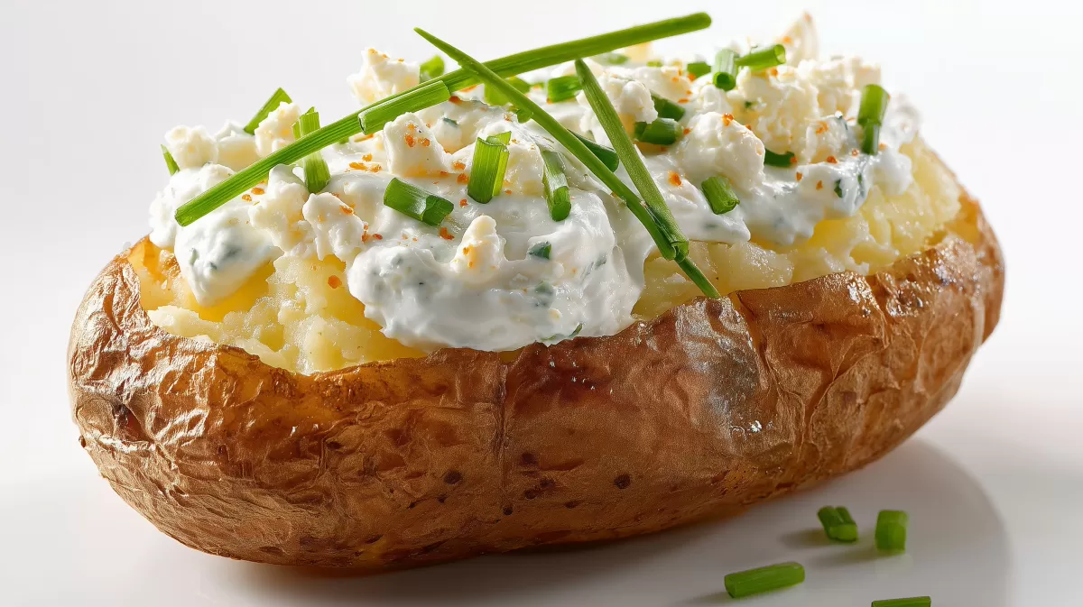 Ofenkartoffeln mit Schmand und Frischkäse garniert