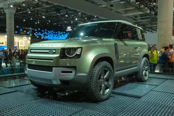 Off-road SUV Land Rover Defender 90 D240 with factory-fitted satin protective film