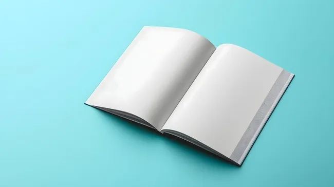 Offene Broschüre auf minzfarbenem Hintergrund