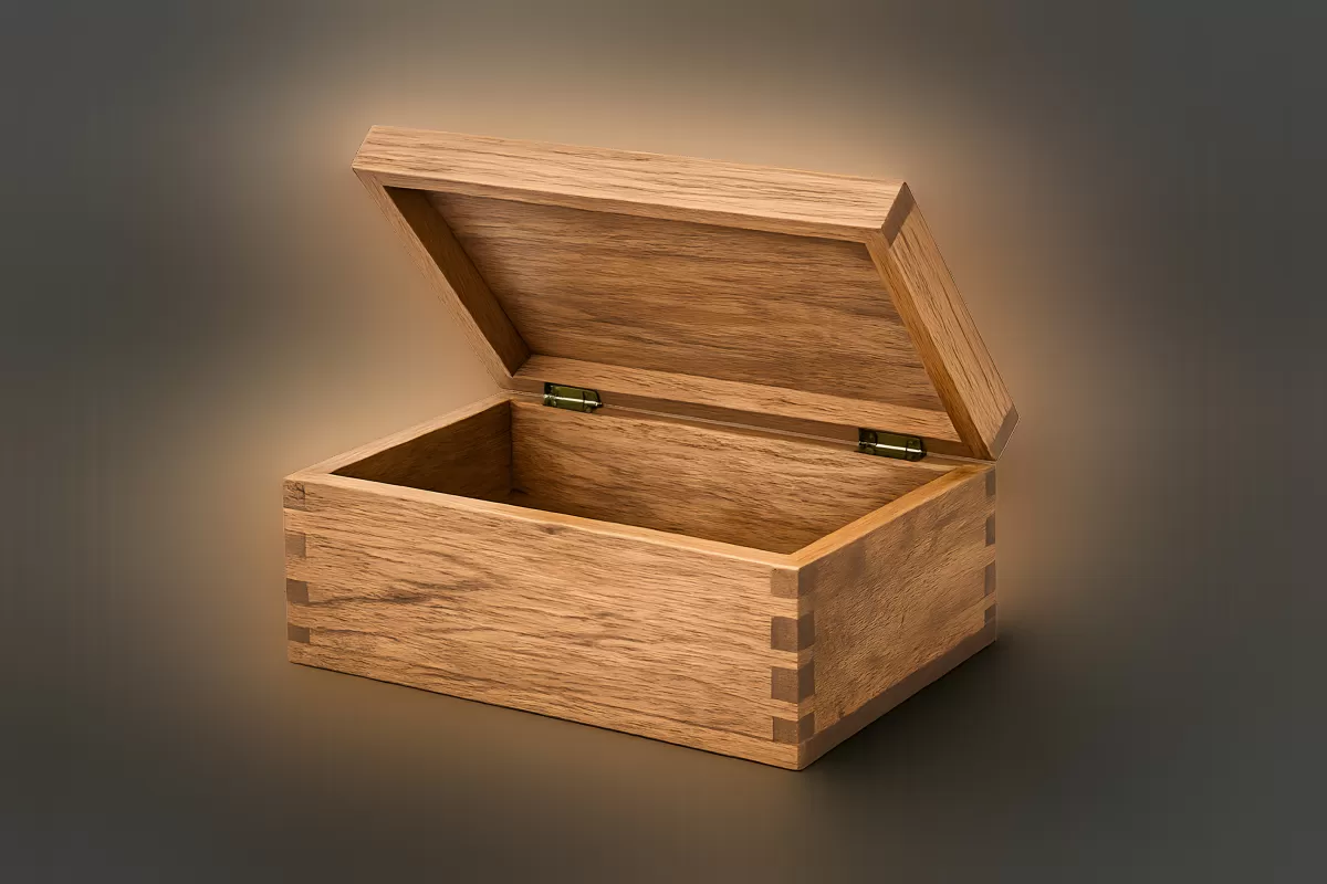 Offene Holzschatulle mit Zinkenverbindung aus Eiche