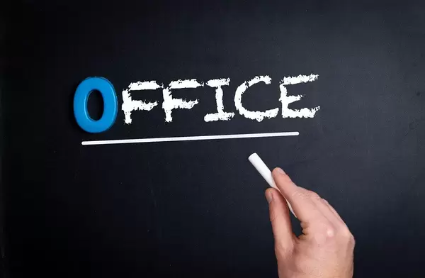 Office text on blackboard