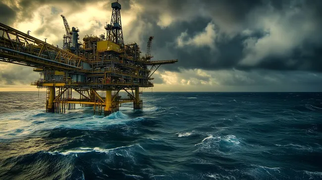 Offshore-Ölplattform in stürmischer See