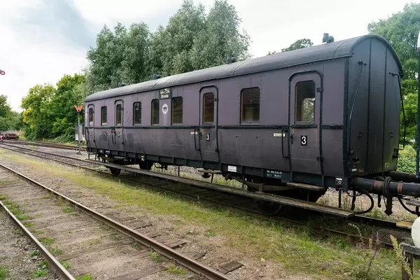 Old black German Reich train carriage with a Breslau destination sign