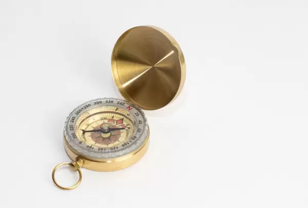 Old compass on white background