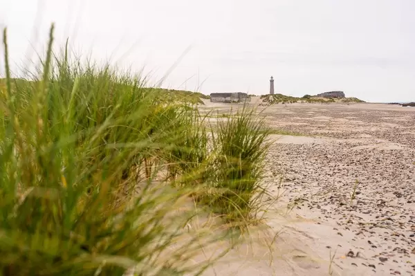 Old lighthouse of Skagen, Denmark with small sand dunes around (Flip 2019)