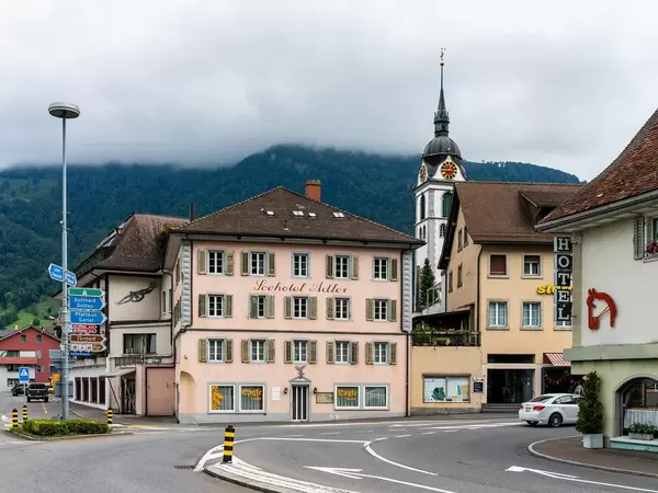 Old Swiss hotel Adler in the small Swiss lake town Arth
