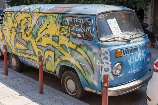Old VW van covered with graffiti