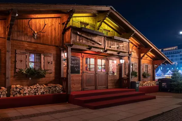 Old wooden hut in center of Leipzig