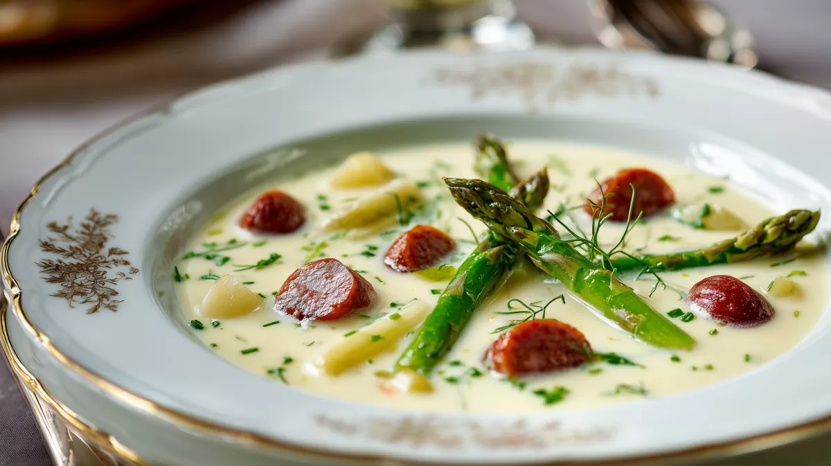 Oldenburger Spargelsuppe mit Chorizo und Kräutern