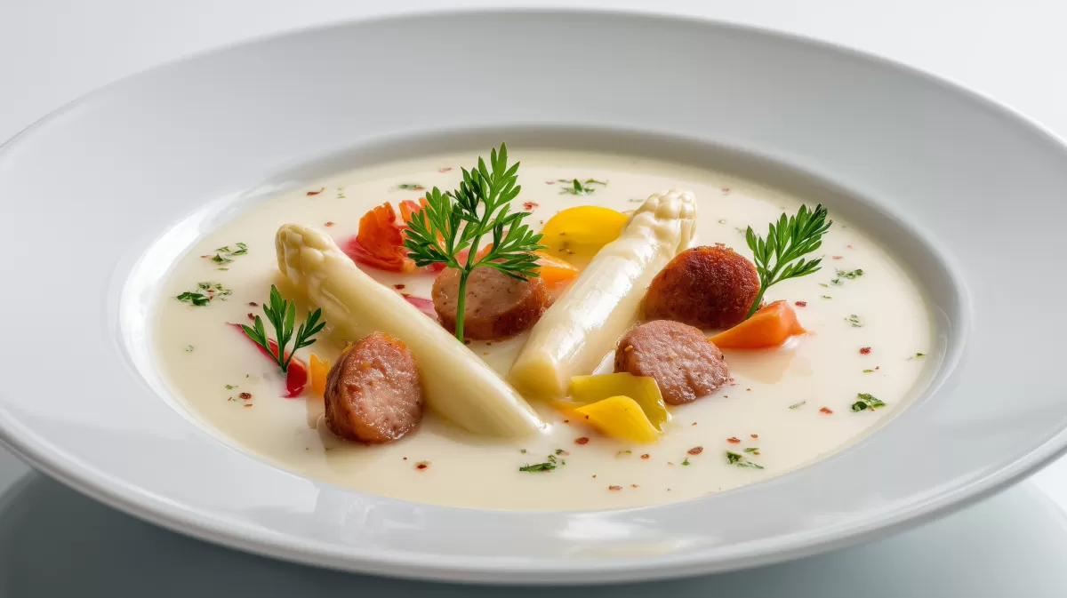 Oldenburger Spargelsuppe mit Wurst und Gemüse