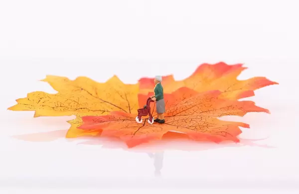 Older woman with autumn leaf
