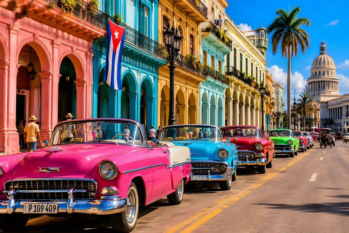 Oldtimer-Taxis in Havanna vor dem Kapitol Kubas