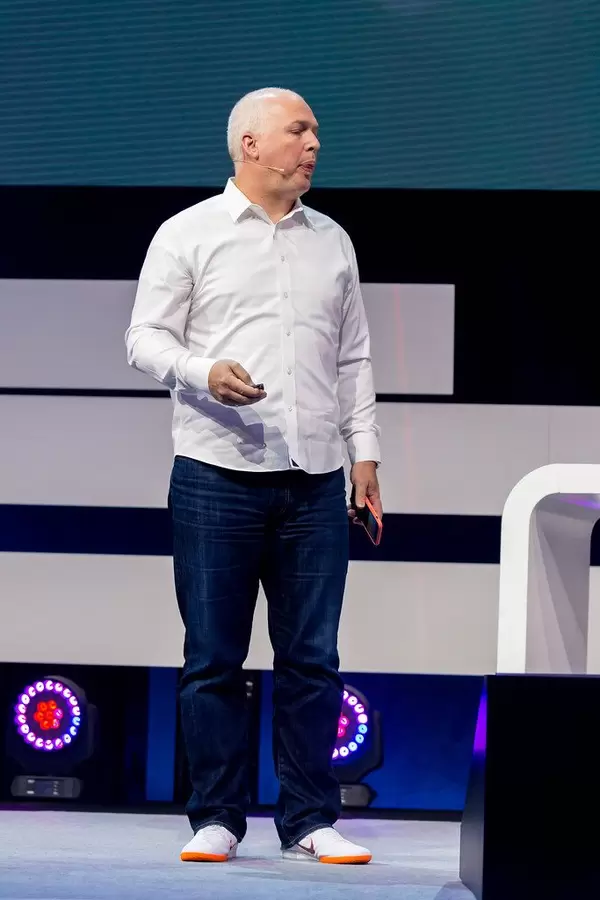 Oliver Ratzesberger, President and Chief Executive Officer of Teradata Corporation, on the stage of the Digital X event in Cologne, Germany