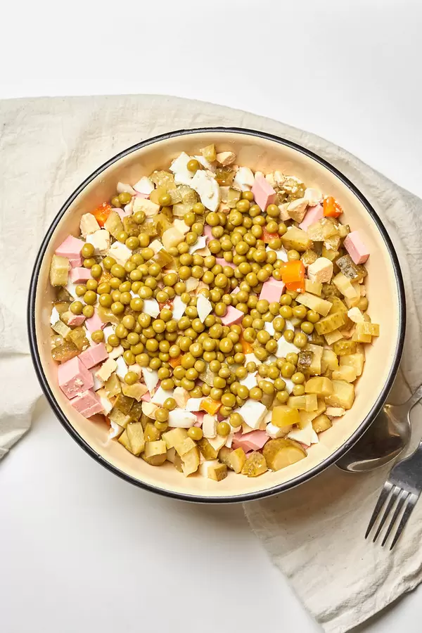Olivier salad ingredients before mixing
