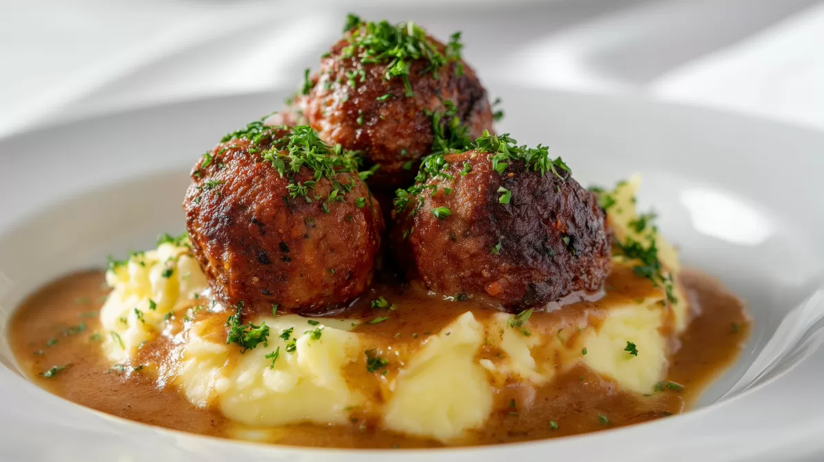 Omas beste Frikadellen mit Kartoffelpüree und Soße