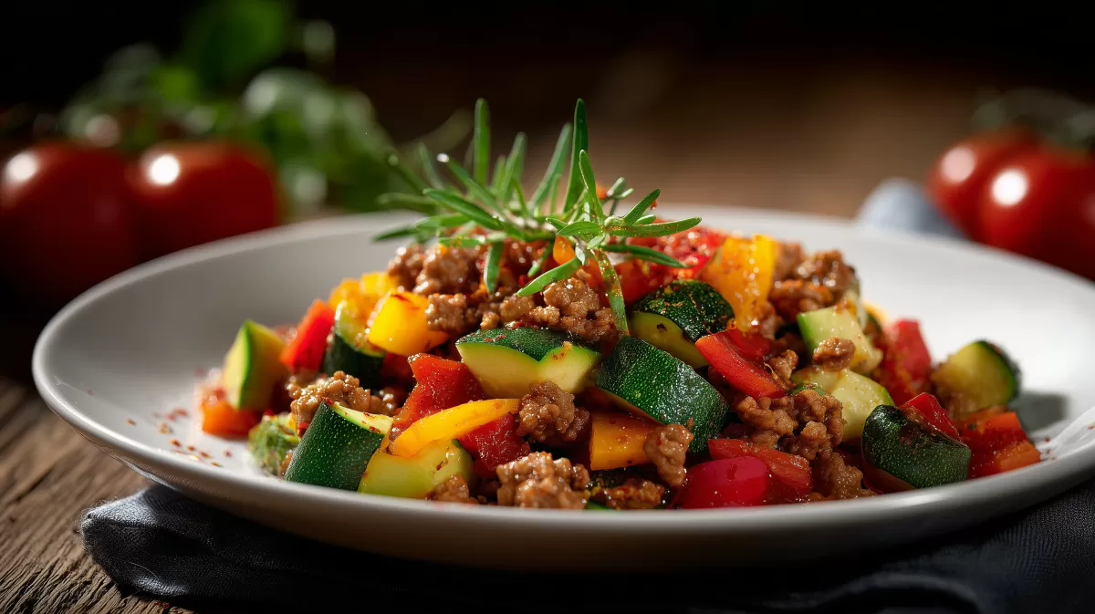 Omas Hackfleischpfanne mit Gemüse auf Teller