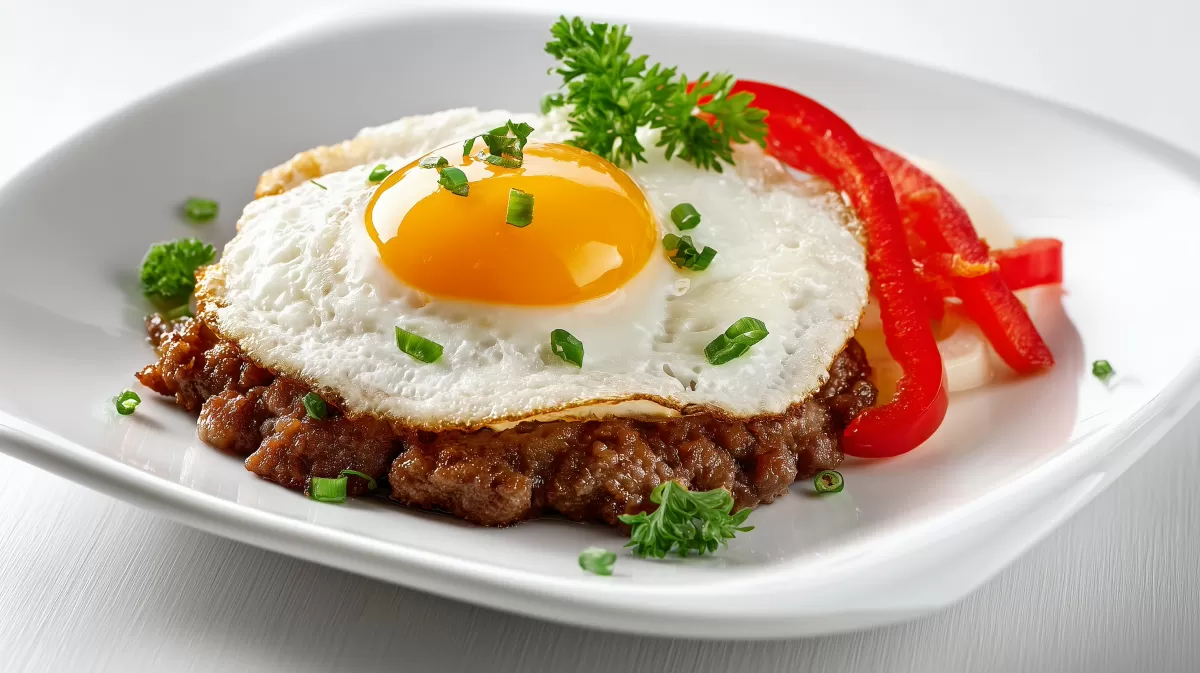 Omas klassische Frikadellen mit Spiegelei auf Teller