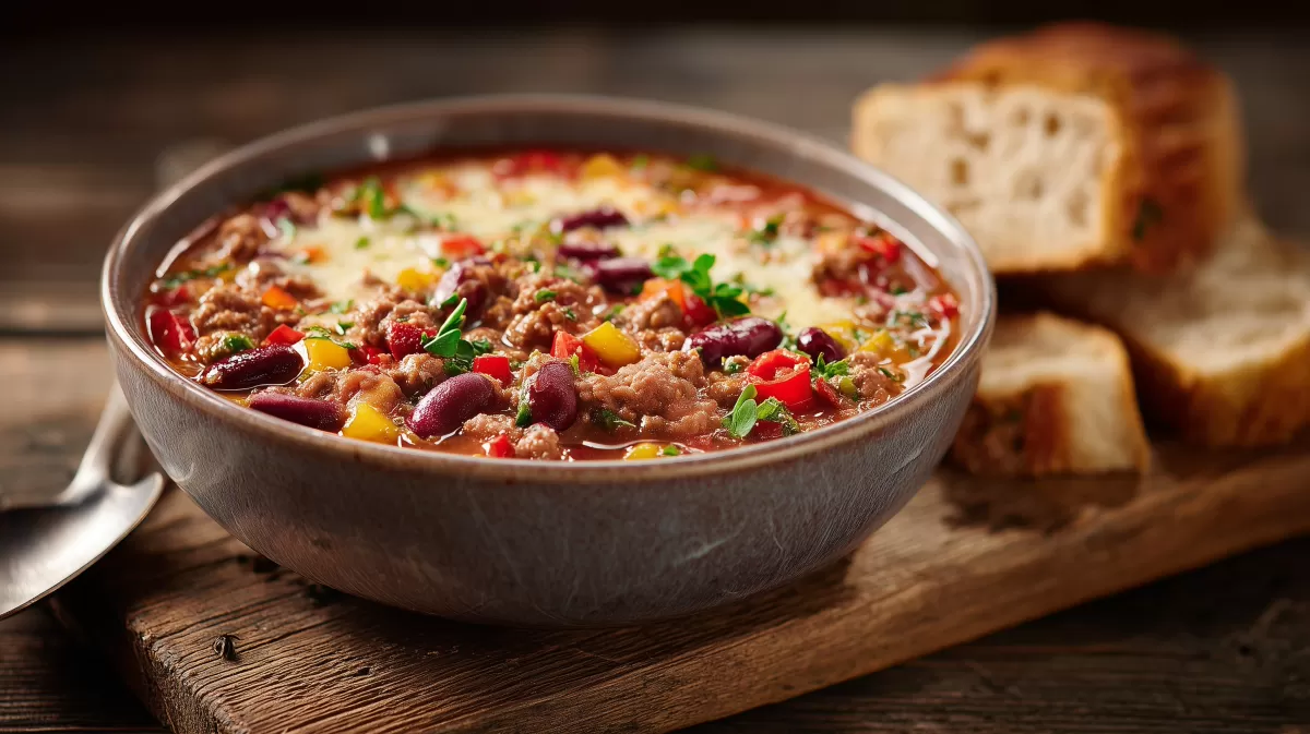 Omas Pizzasuppe mit Hackfleisch und Kidney-Bohnen