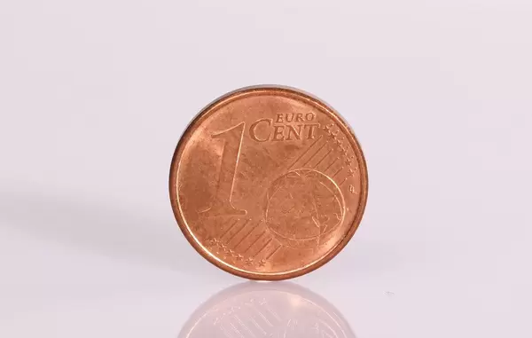 One Euro cent coin on white background
