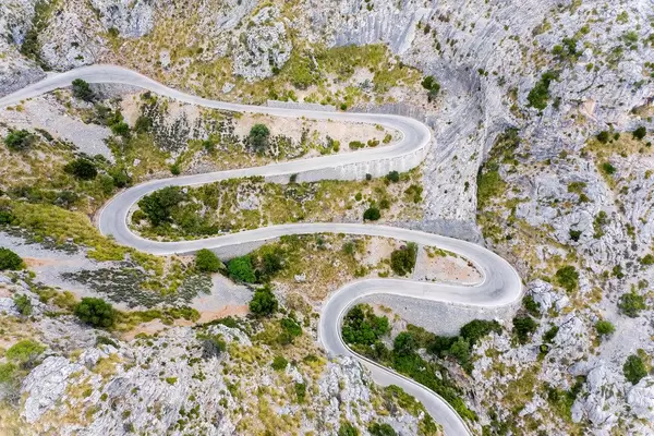 One of the most famous serpentine roads in the world: Carretera de Sa Calobra, Majorca, aerial view