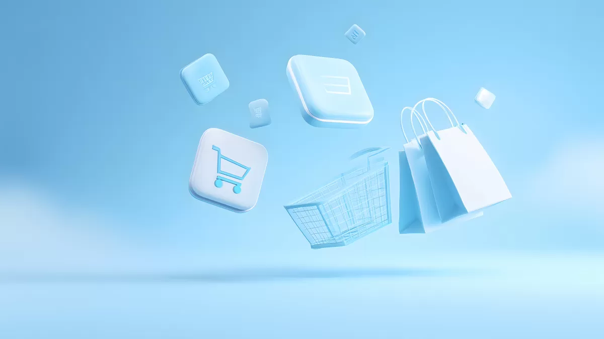 Online-Einkauf: Digitale Icons und Shopping-Utensilien