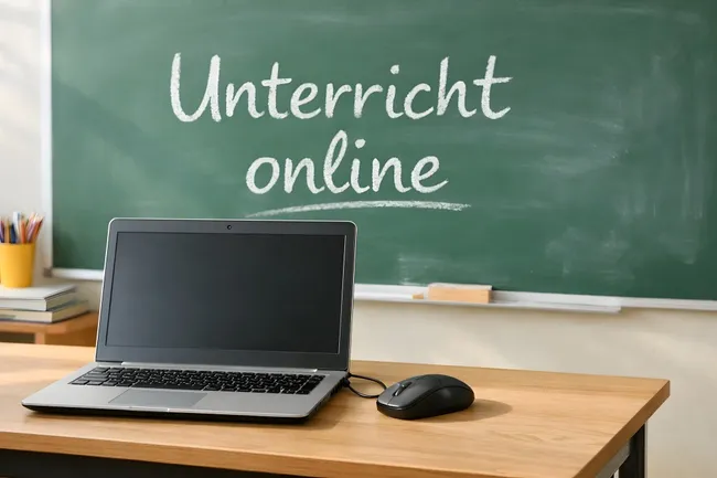 Online-Unterricht am Laptop in Schulklasse