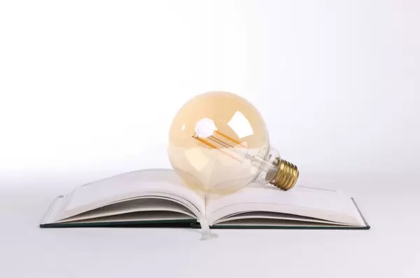 Open book with a lightbulb