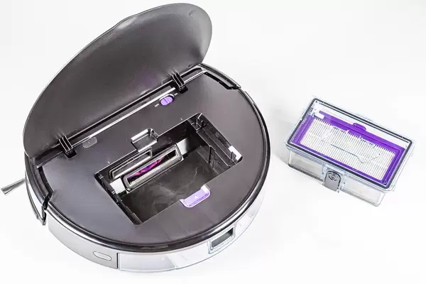 Open robot vacuum cleaner with garbage container