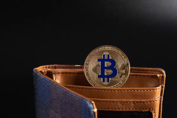 Open wallet with golden Bitcoin coin