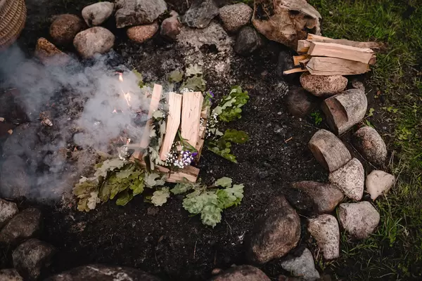 Openair Fireplace With Stones And Wood