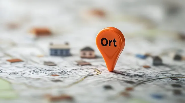 Orangefarbener Positionspin auf Landkarte