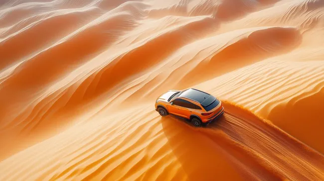 Orangefarbenes Offroad-Fahrzeug auf Sanddünen