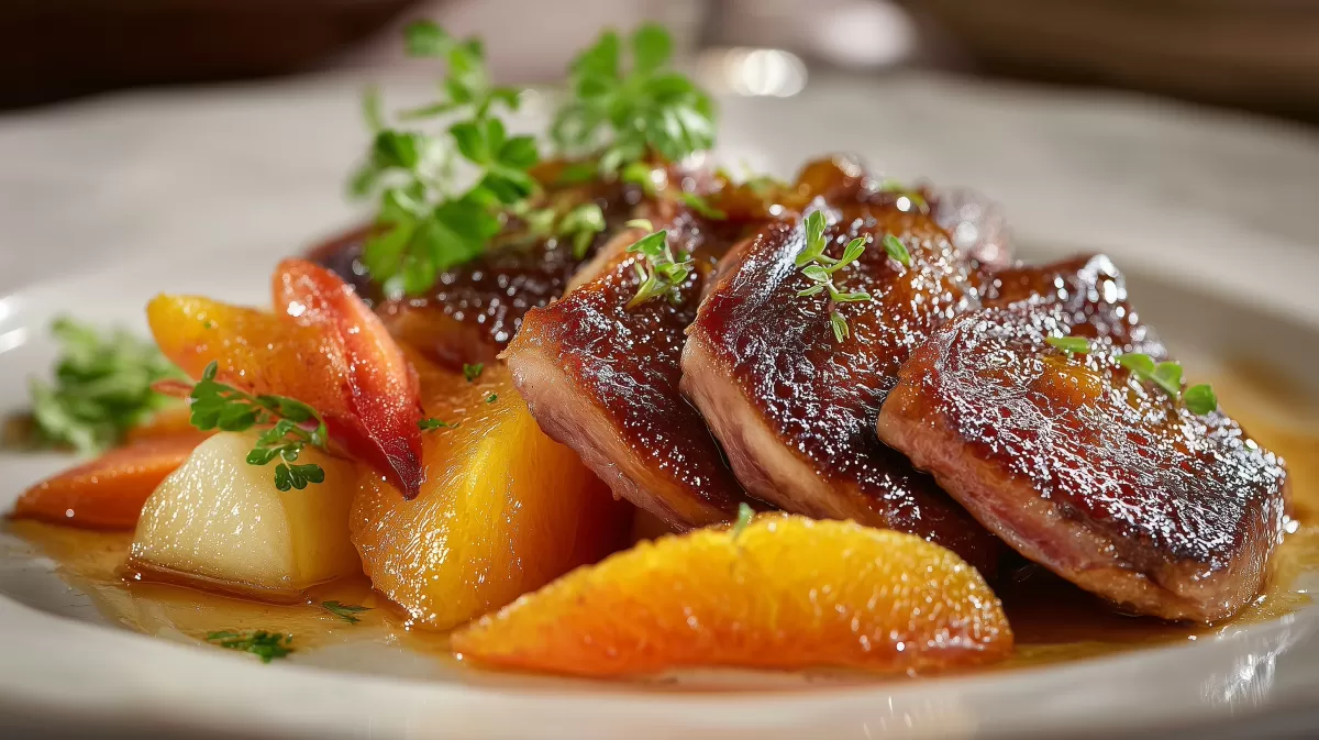 Orangen Ente à la française mit Orangensauce