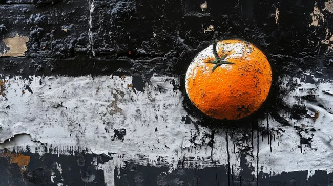 Orangenfrucht mit strukturierter Schale auf abstraktem Hintergrund