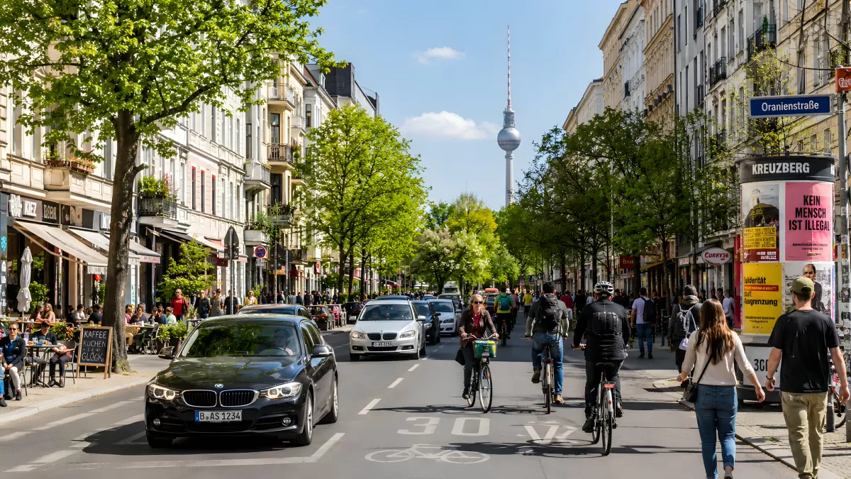 Oranienstraße in Berlin-Kreuzberg mit Fernsehturm