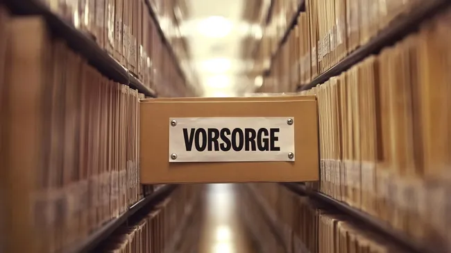 Ordnerregale mit Schild 'Vorsorge' in Archiv