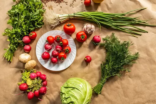 Organic food background. View from above