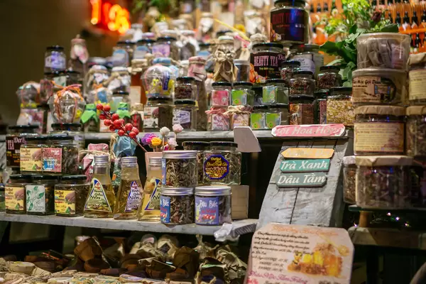 Organic Tea Display from a Shop in Dalat, Vietnam